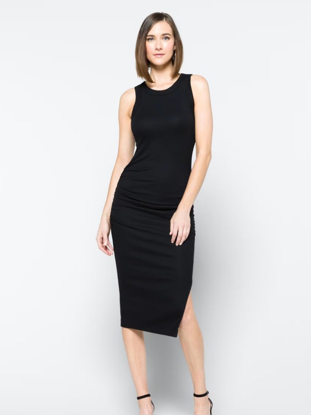 Michael Stars Wren Ribbed Knit Midi Dress Black Stretch Size M